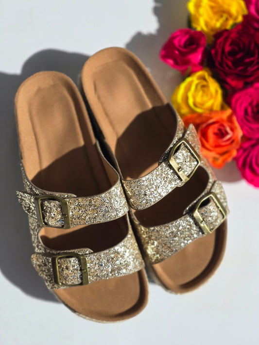 Mules plate-forme espadrilles Paillettes Doré