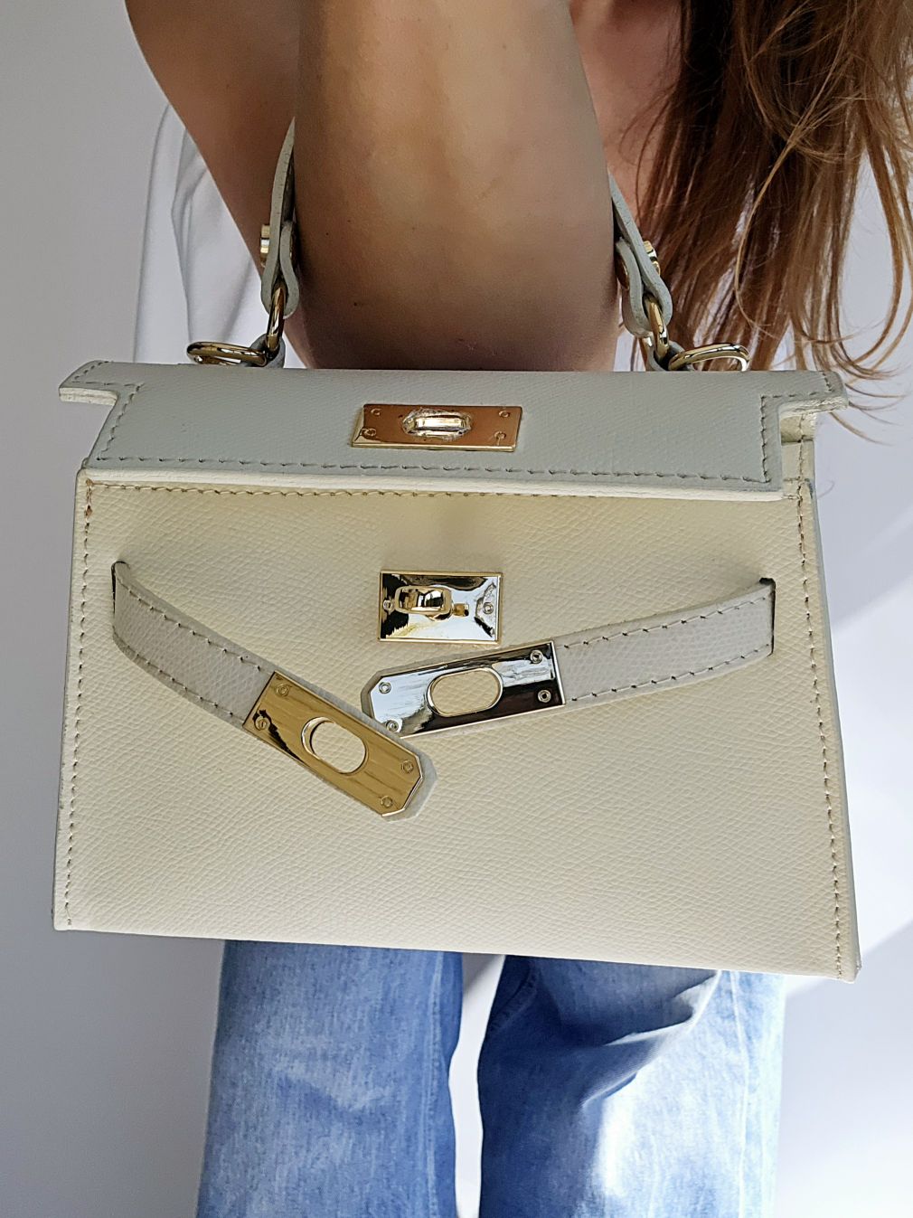 Sac bandouillère Kellie cuir petit modèle Écru
