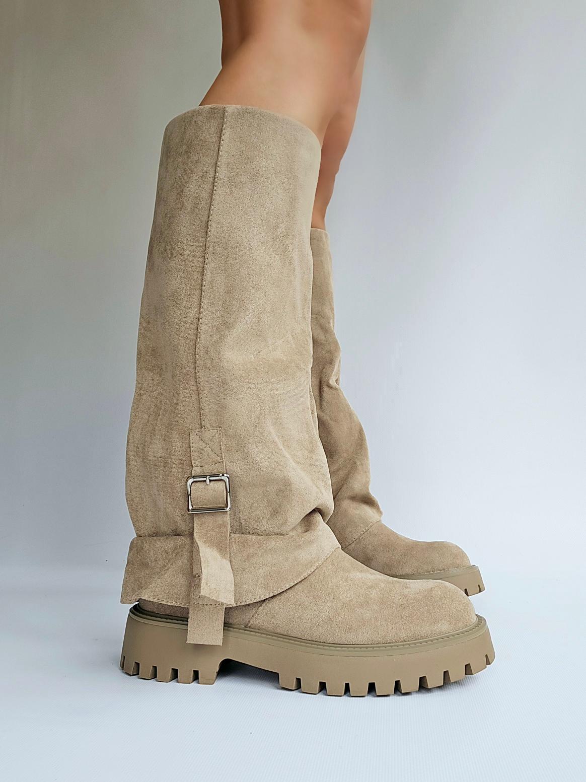 Bottes chaussettes semelles crantées Taupe