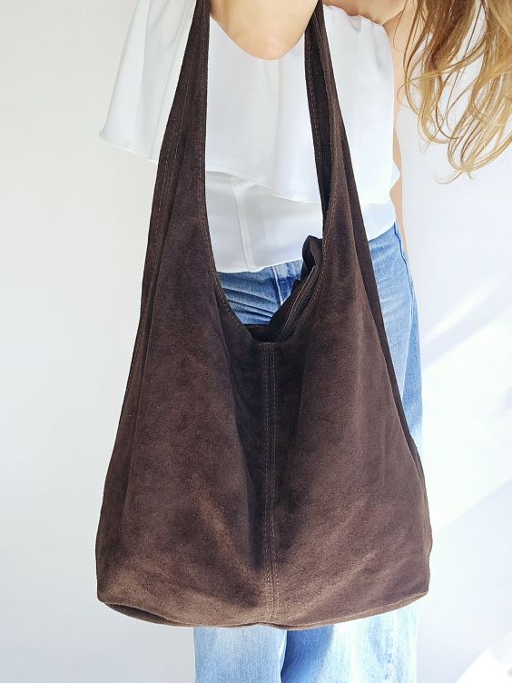 Cabas porté épaule daim Marron
