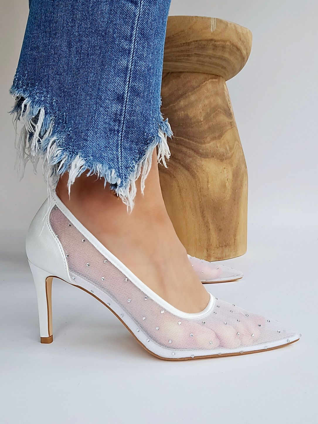 Escarpins bout pointu transparent avec strass Blanc