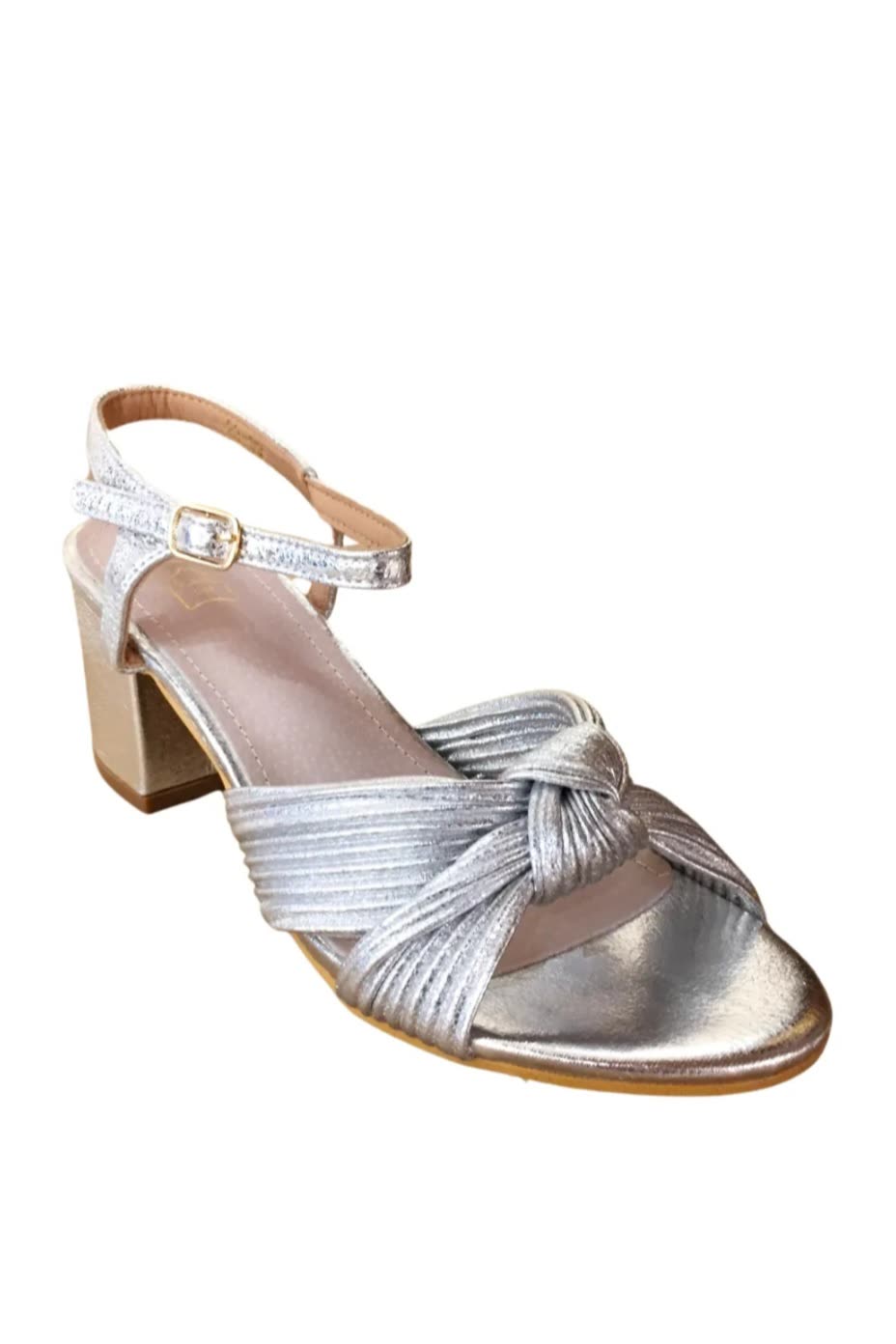 Sandales à talon bride noeud Argent
