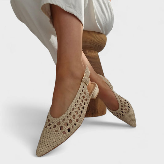 Slingback tressées bout pointu – Beige