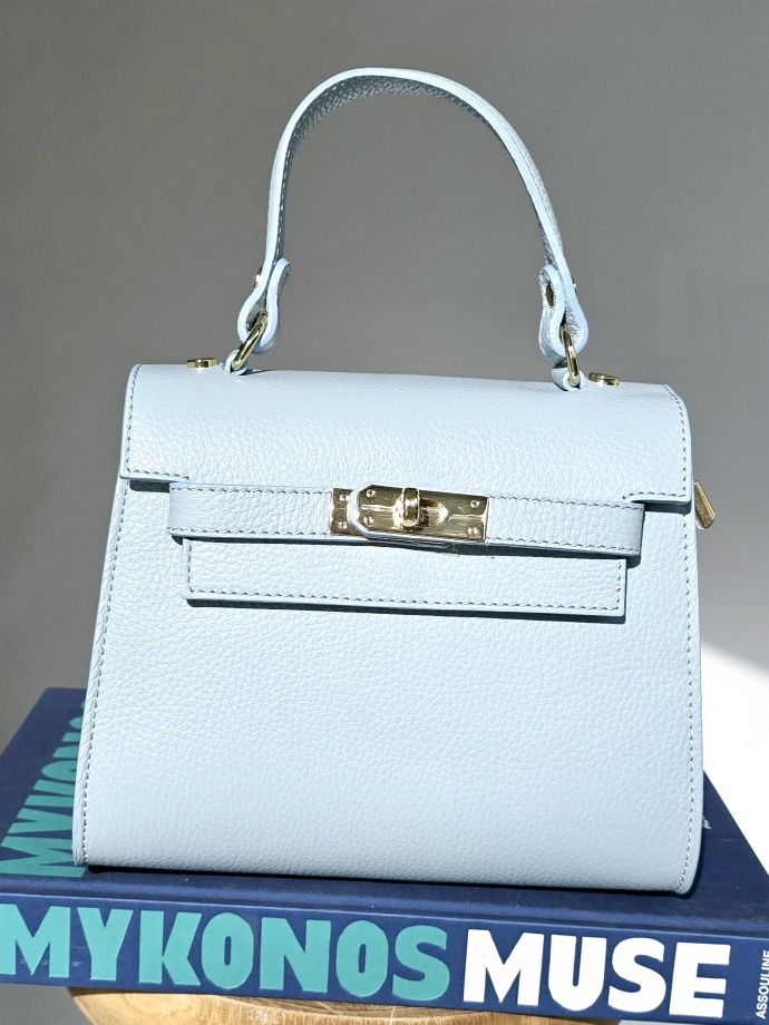 Sac Kellie cuir grainé Moyen Bleu ciel
