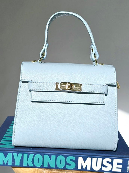 Sac Kellie cuir grainé Moyen Bleu ciel