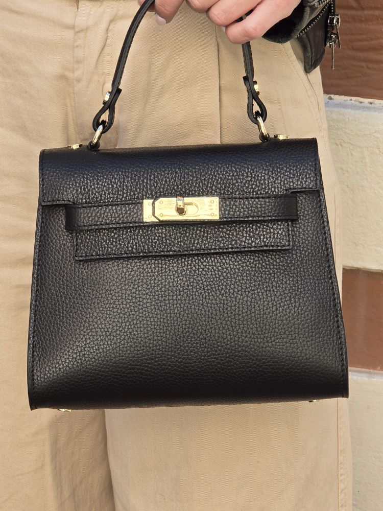 Sac Kellie cuir grainé Moyen Noir