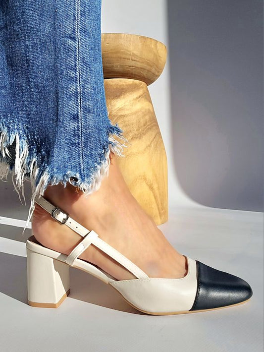 Escarpins slingbacks bicolore Noir