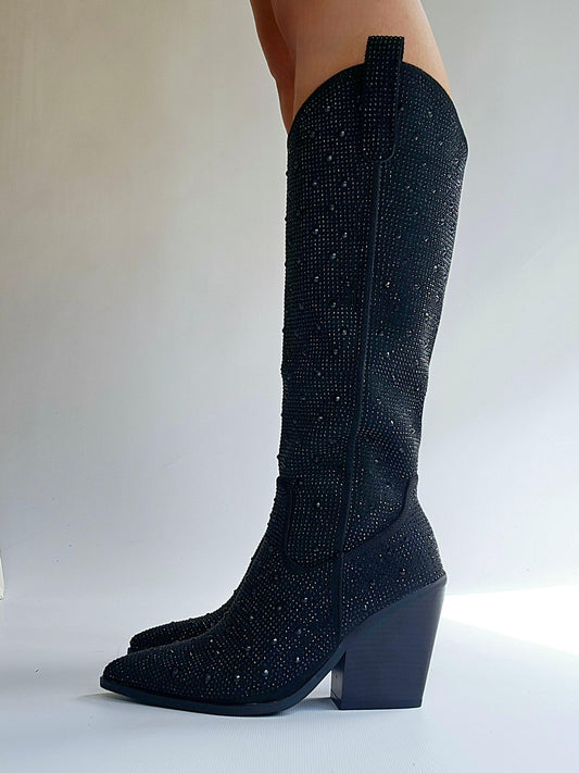 Bottes santiags à strass Noir