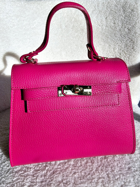 Sac Kellie cuir grainé Moyen Fushia