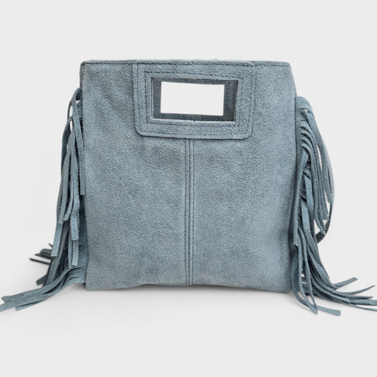 Sac frange rectangle - bandouillère Bleu ciel