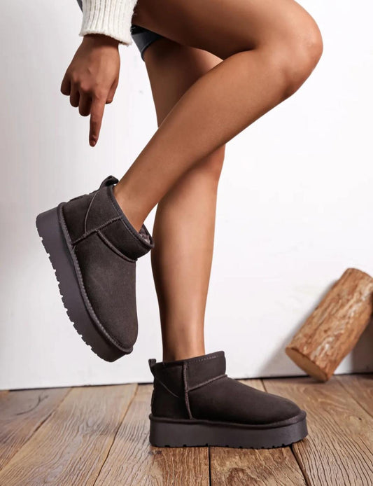 Boots fourrées plate-forme cuir Chocolat