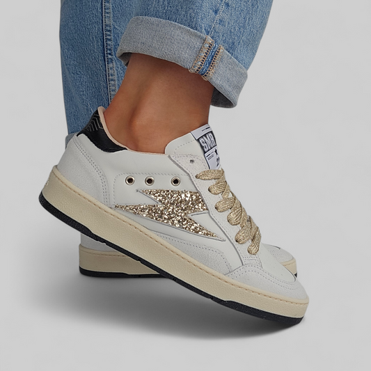 Baskets Semerdjian Dany D343 Blanc, Éclair Doré & Détail Noir