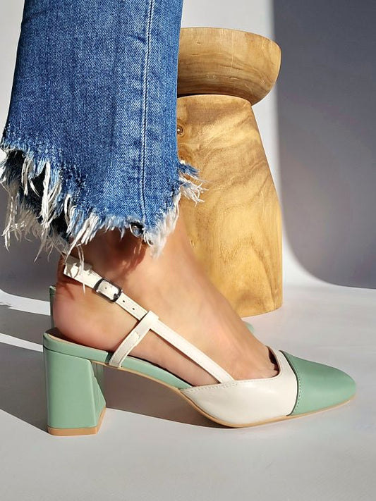 Escarpins slingbacks bicolore Vert pastel