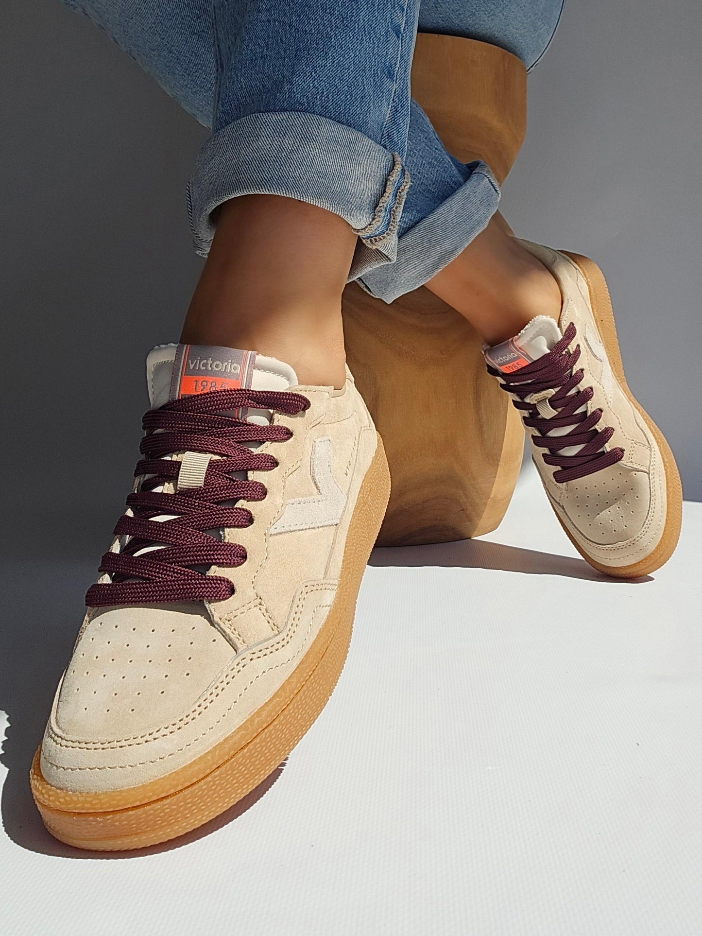 Baskets Victoria - SMASH semelle mémoire de forme Beige & bordeaux