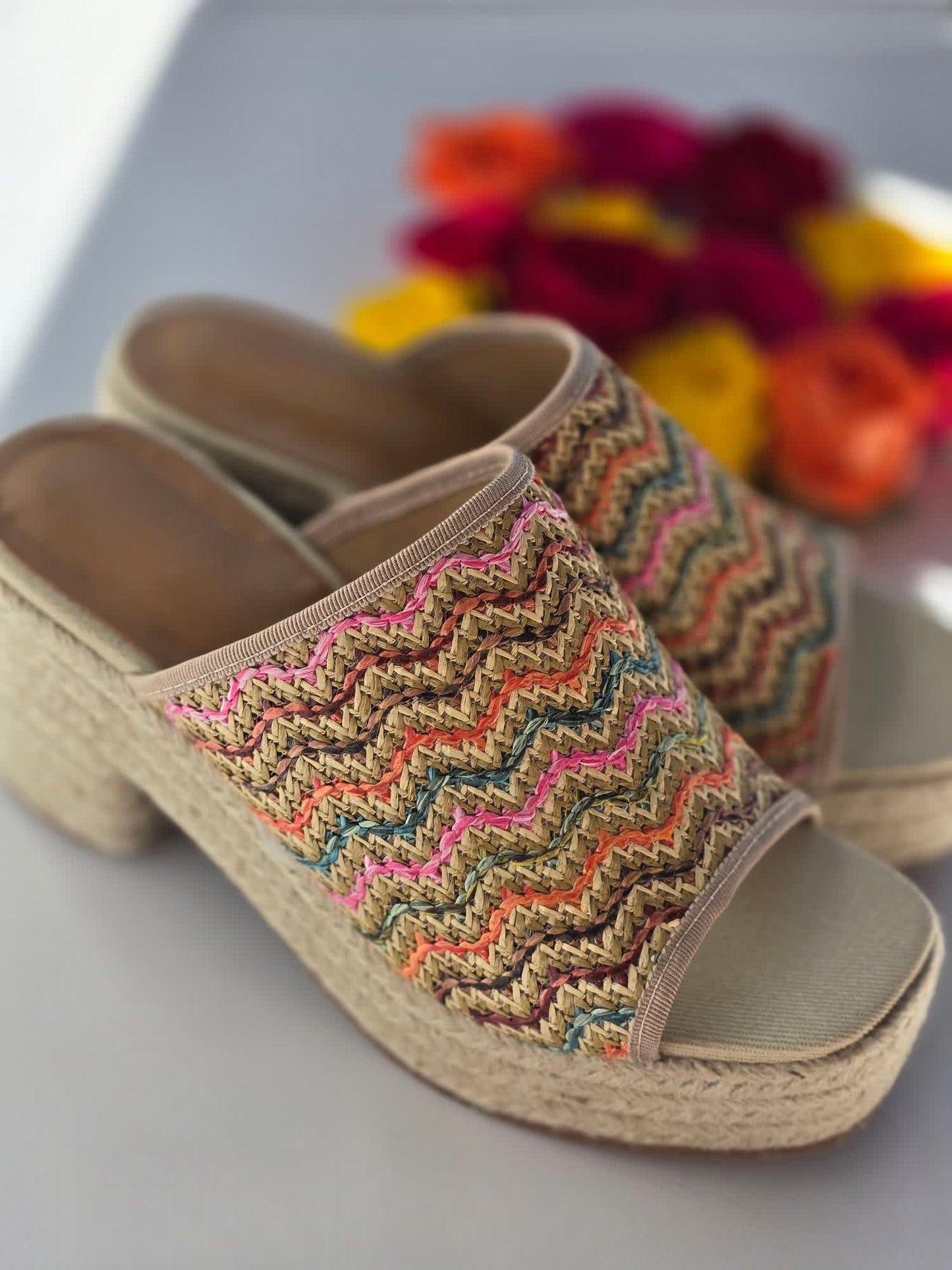 Mules espadrilles à talon Zigzag