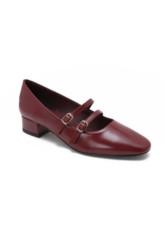 Escarpins Mary Jane à Double Bride Bordeaux