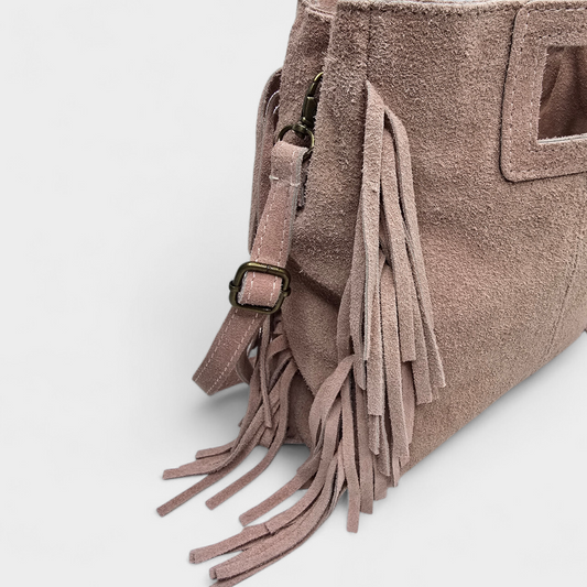 Sac frange rectangle - bandouillère Rose pastel