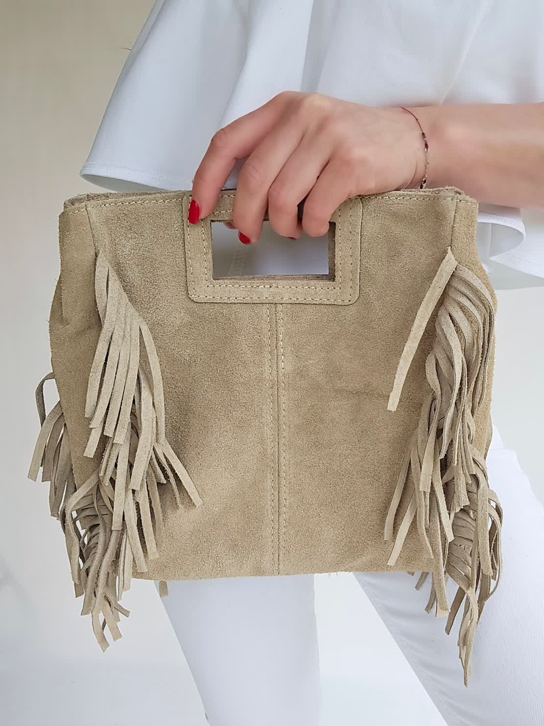 Sac bandoulière Frange Beige