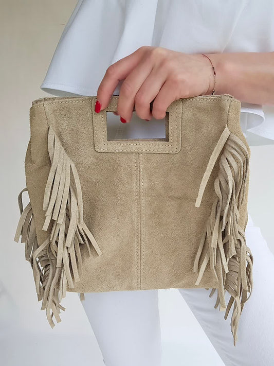 Sac bandoulière Frange Beige