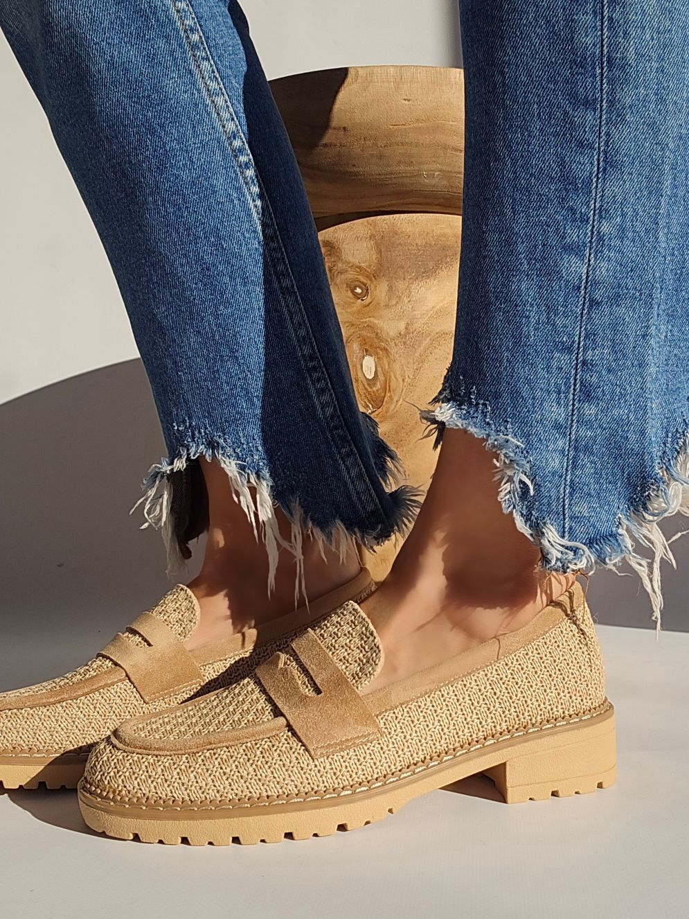 Mocassins raphia Beige