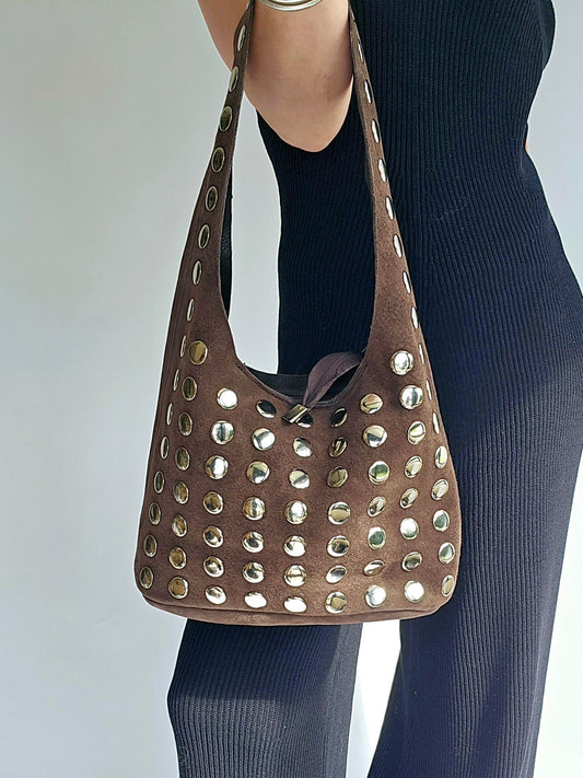 Sac rivets daim Chocolat