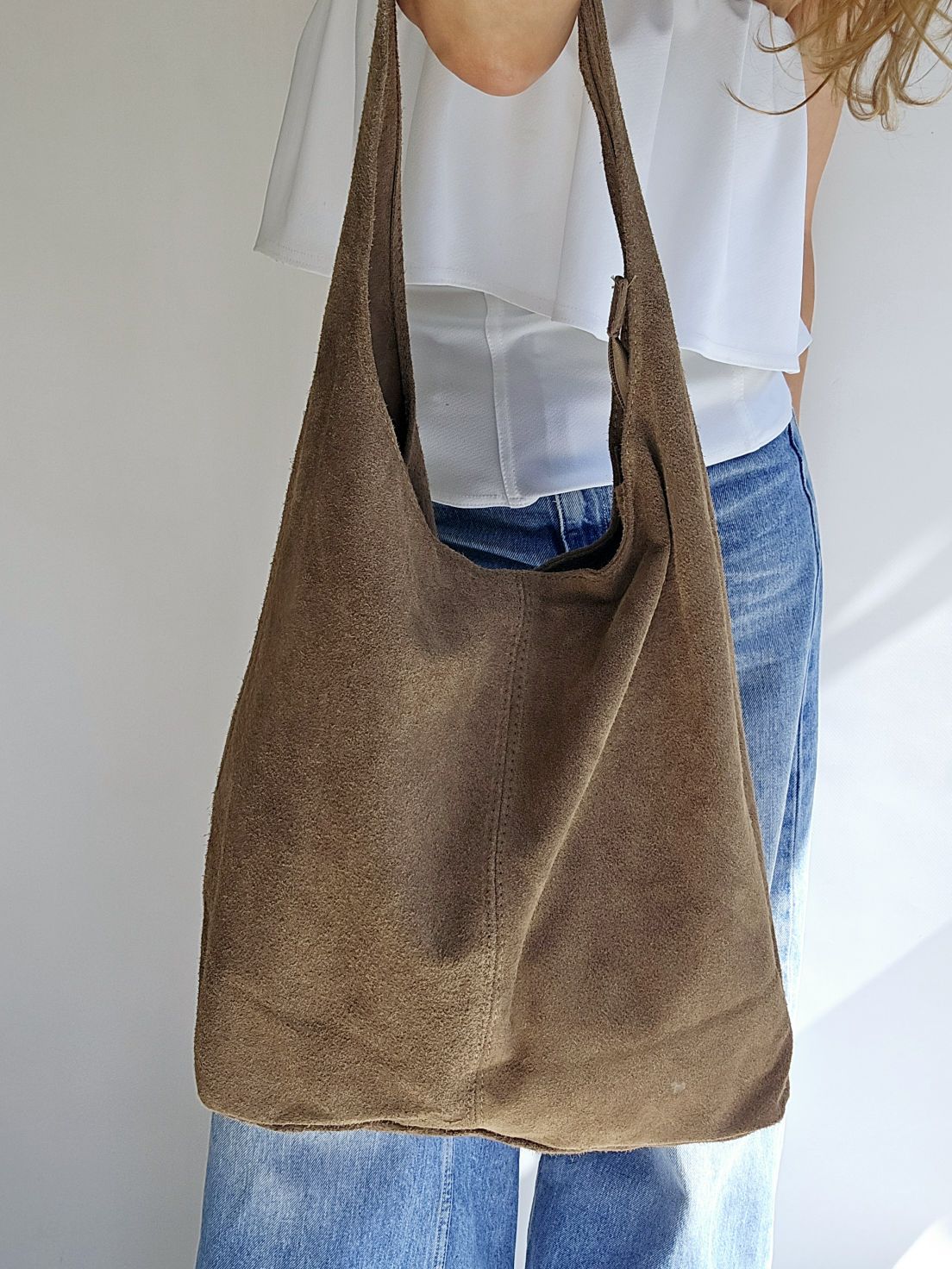Cabas porté épaule daim Taupe