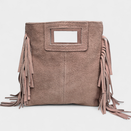 Sac frange rectangle - bandouillère Rose pastel