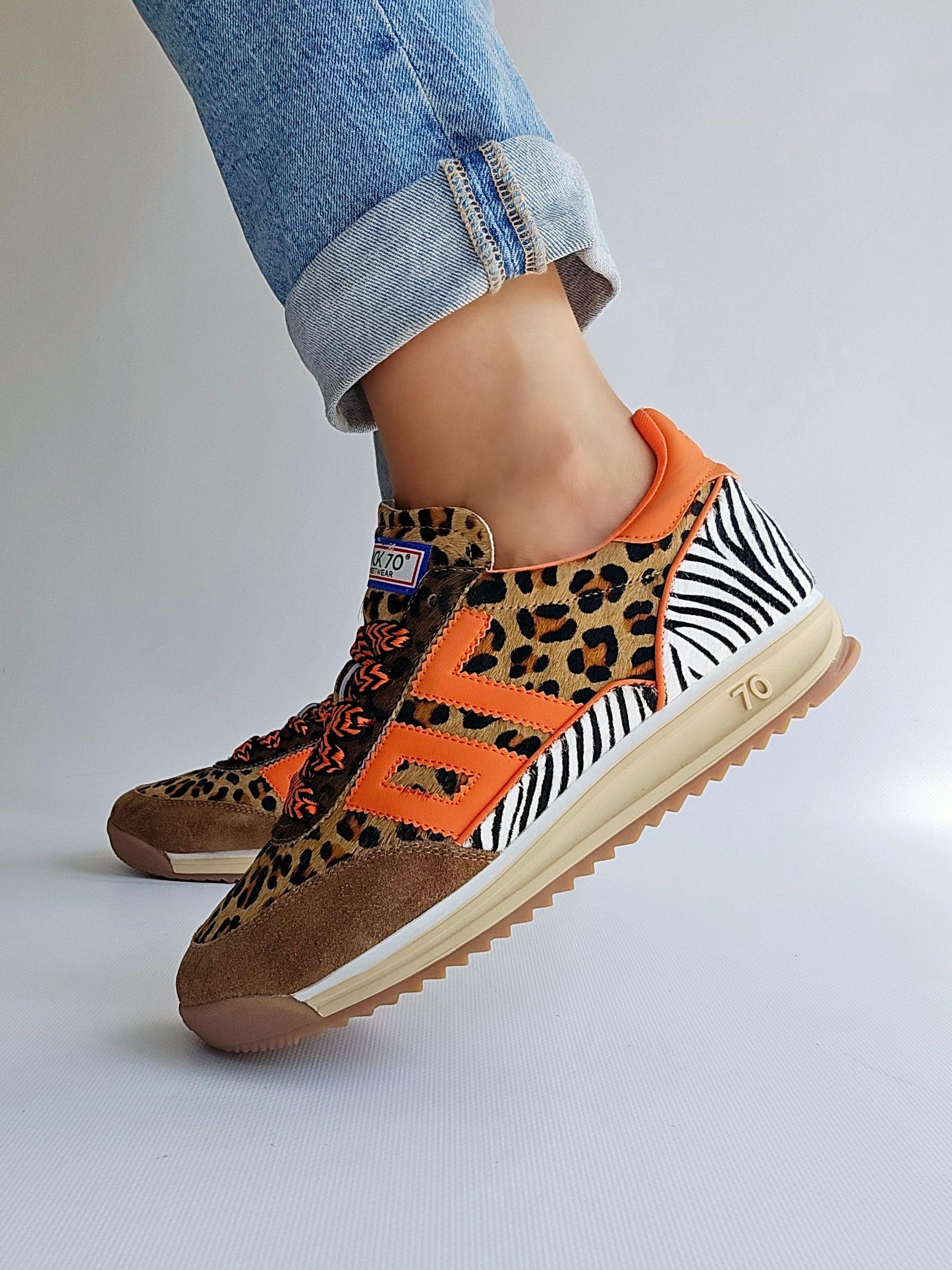 Baskets Back70 Barkley running Orange & Léopard