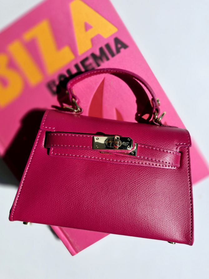 Sac bandouillère Kellie cuir petit modèle Fushia