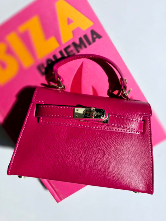 Sac bandouillère Kellie cuir petit modèle Fushia