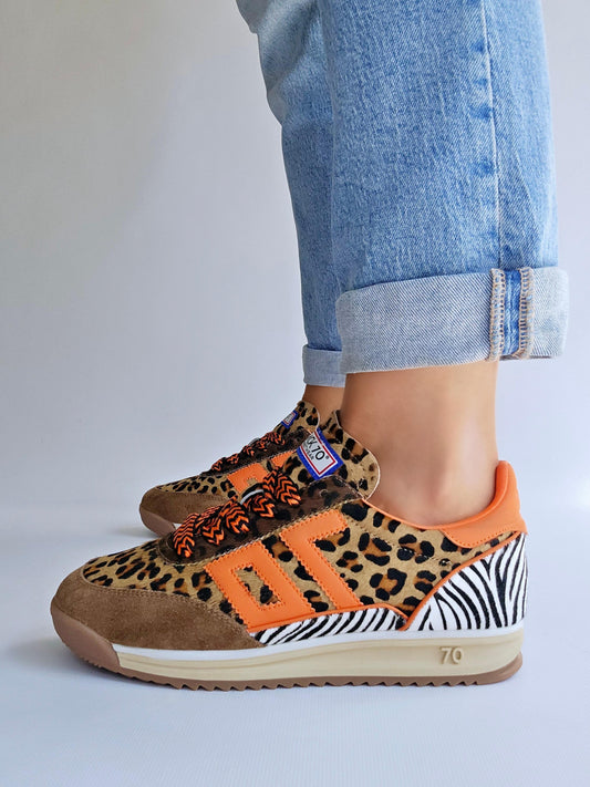 Baskets Back70 Barkley running Orange & Léopard