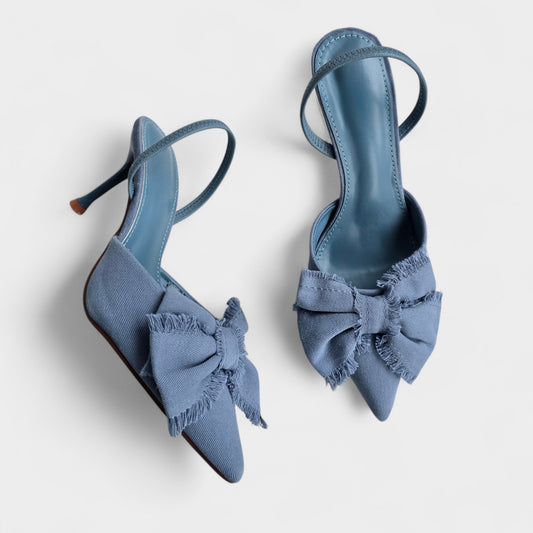 Escarpins talon aiguille en toile - nœuds Bleu clair