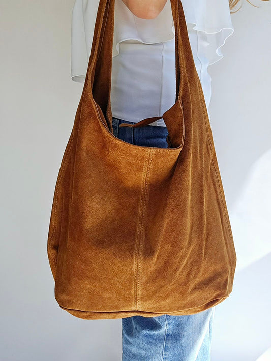 Cabas porté épaule daim Camel