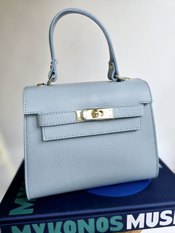 Sac Kellie cuir grainé Moyen Bleu ciel