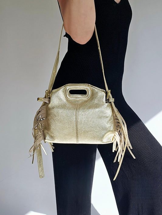 Sac frange bandouillère rivets Petit Doré