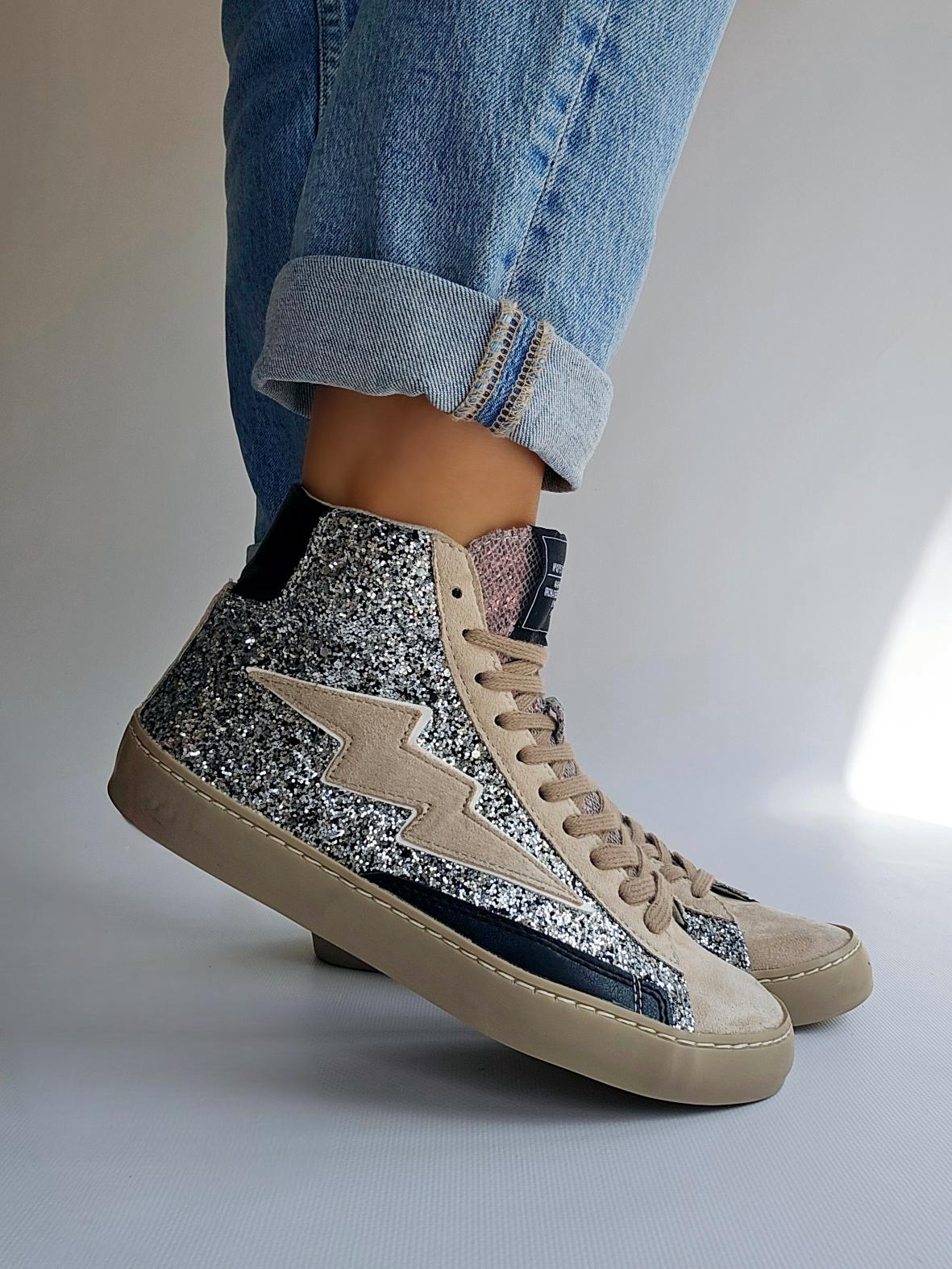 Baskets éclair montantes Corina glitter Argenté