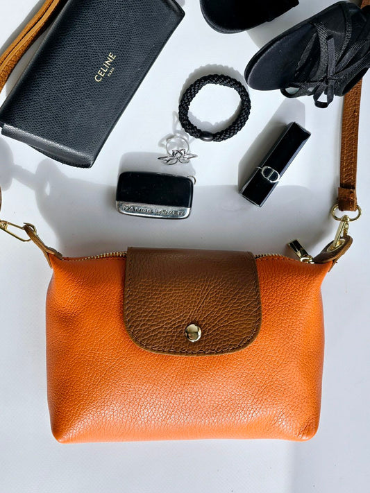 Mini sac rabat 100% cuir bandouillère Orange