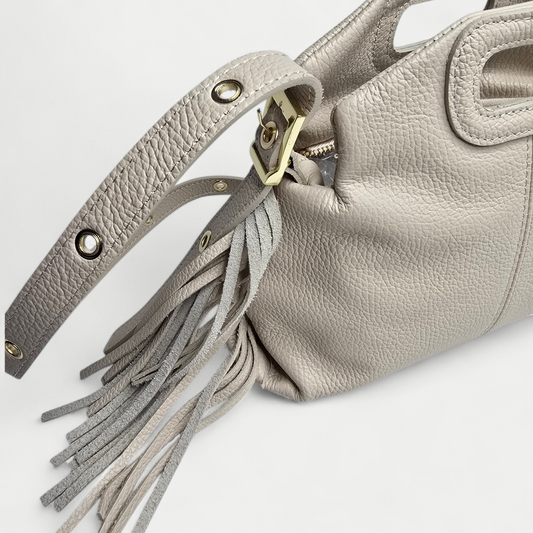 Sac bandoulière Frange - cuir grainé Beige