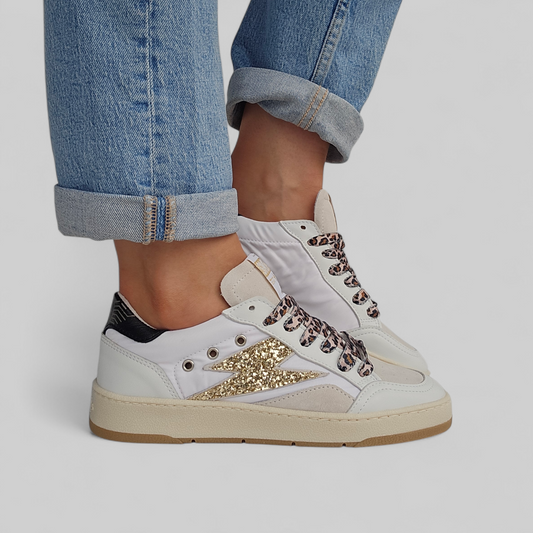 Baskets Semerdjian Dany B644 Blanc, Nylon & Lacets Léopard