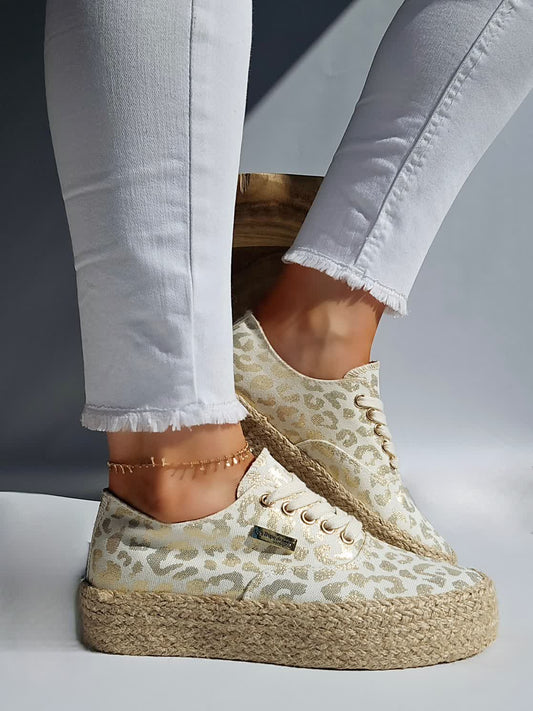 Baskets espadrilles Les Tropeziennes COSMIC PRINT Léopard Doré