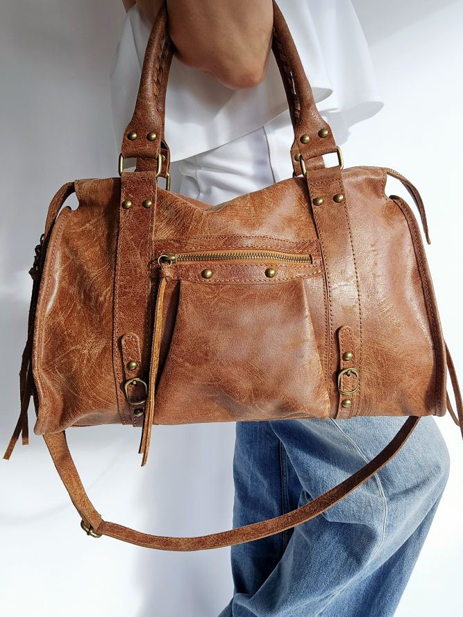 Sac Balou cuir Grand Camel foncé