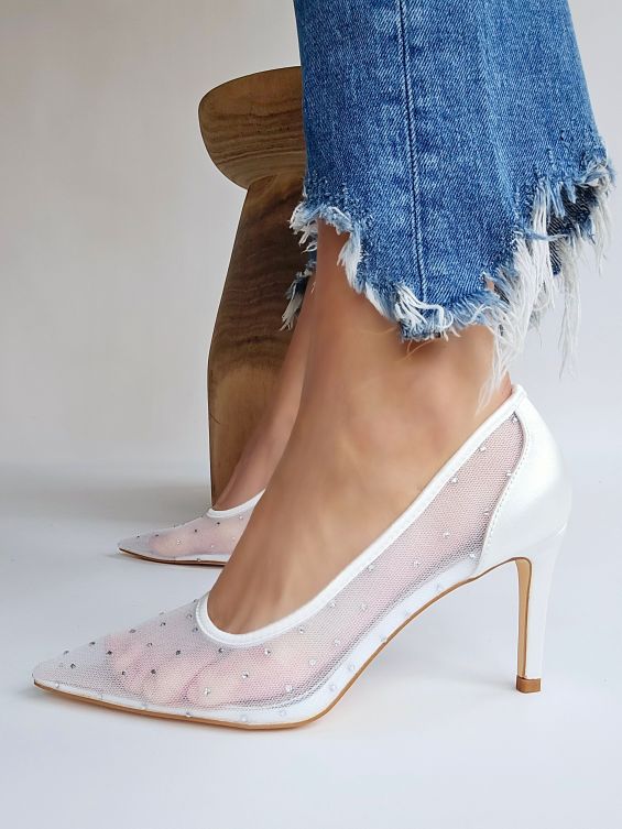 Escarpins bout pointu transparent avec strass Blanc