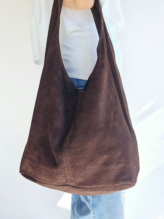 Cabas porté épaule daim Marron