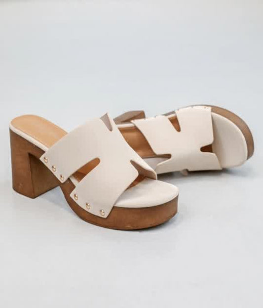 Sabots à talon H Beige