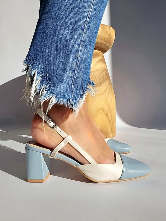 Escarpins slingbacks bicolore Bleu ciel