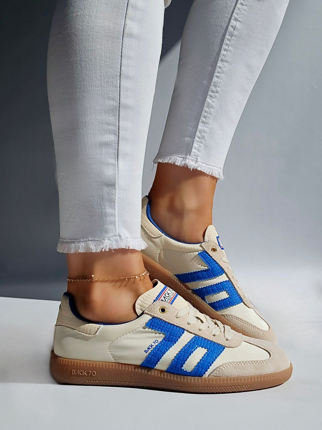 Baskets back70 nylon Beige & Bleu