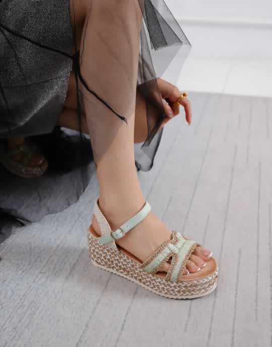 Espadrilles Compensées bride H Brodée Vert