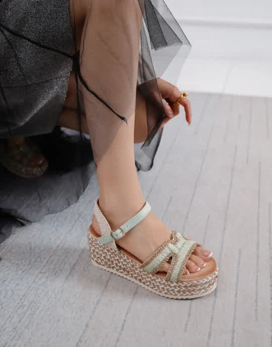 Espadrilles Compensées bride H Brodée Vert