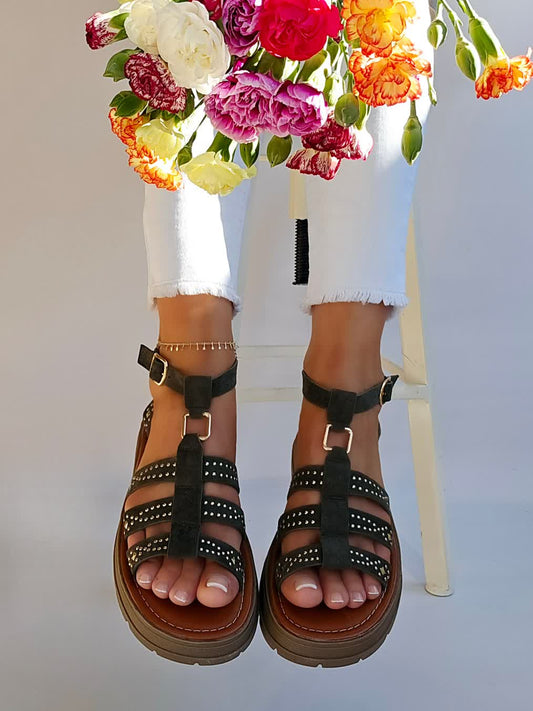 Sandales spartiates details rivets Kaki