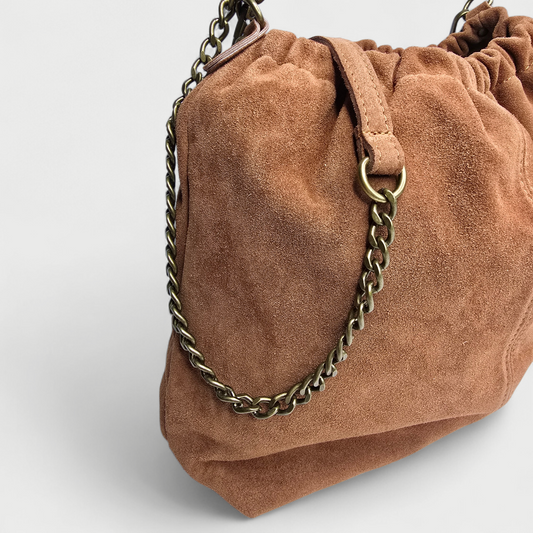 Sac seau double bandoulière - daim Camel